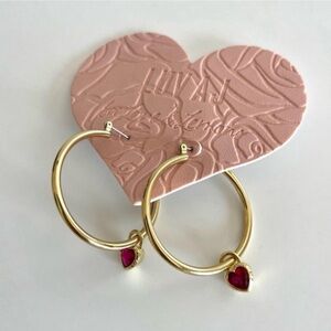 Luv AJ Gold Hoop Earrings with Red Heart Charm